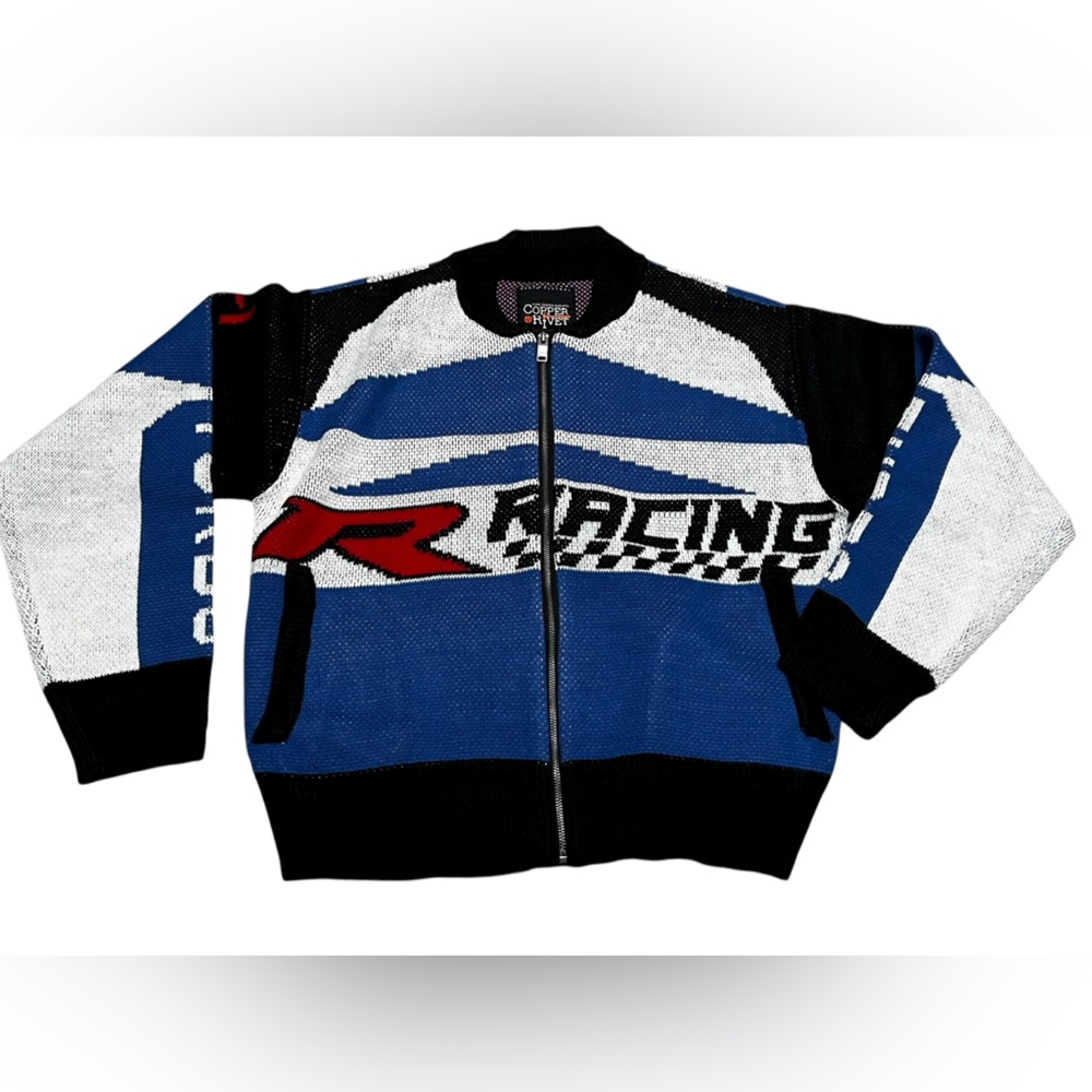 Copper Rivet‎ Men's Racing Blue Zip-Up Knit Sweater
Long sleeve Size medium